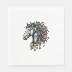 Colourful Horse Puzzle Piece Vintage Engraving T-S Napkin