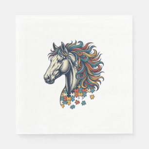Colourful Horse Puzzle Piece Vintage Engraving T-S Napkin