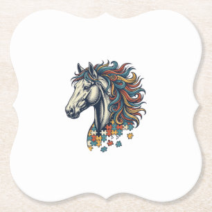 Colourful Horse Puzzle Piece Vintage Engraving T-S Paper Coaster