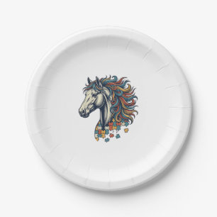 Colourful Horse Puzzle Piece Vintage Engraving T-S Paper Plate