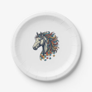 Colourful Horse Puzzle Piece Vintage Engraving T-S Paper Plate