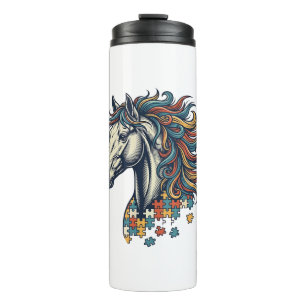 Colourful Horse Puzzle Piece Vintage Engraving T-S Thermal Tumbler