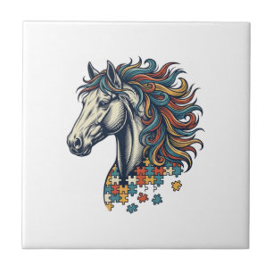 Colourful Horse Puzzle Piece Vintage Engraving T-S Tile