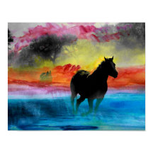 Colourful Horse Running in Water Poster