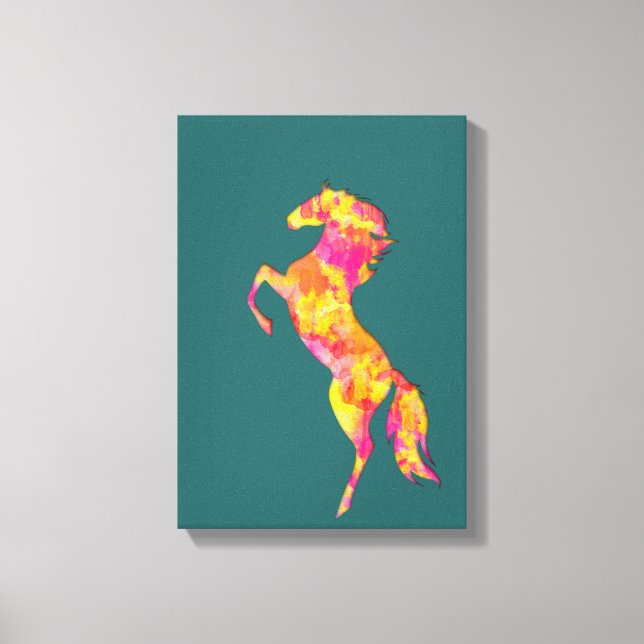 Colourful Horse silhouette Flames Abstract Elegant Canvas Print (Front)