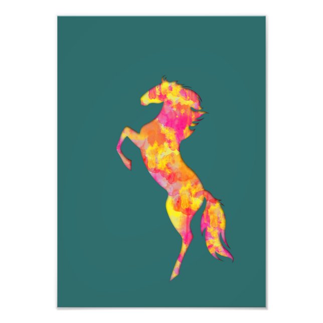 Colourful Horse silhouette Flames Abstract Elegant Photo Print (Front)