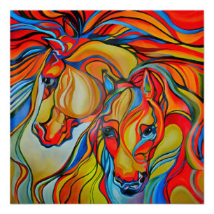Colourful Horses Abstract Art Poster