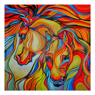 Colourful Horses Abstract Art Poster