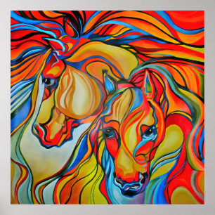 Colourful Horses Abstract Art Poster