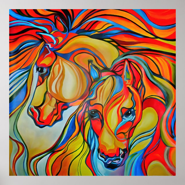 Colourful Horses Abstract Art Poster (Front)