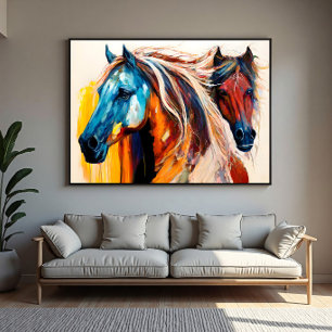 Colourful Horses Vibrant Art Canvas Print