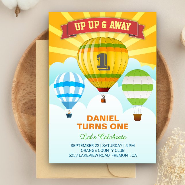 Colourful Hot Air Balloon First Birthday Invitatio Invitation (Creator Uploaded)