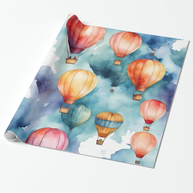 Colourful Hot Air Balloon Pattern  Wrapping Paper (Unrolled)