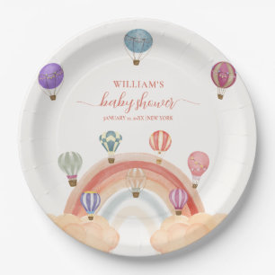 Colourful Hot Air Balloon Rainbow Baby Shower  Paper Plate