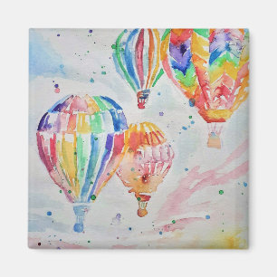 Colourful Hot Air Balloon Watercolor Art Design Magnet