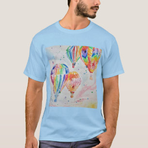 Colourful Hot Air Balloon Watercolor Art Design T-Shirt
