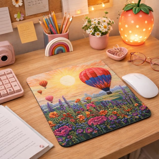 Colourful Hot Air Balloon Wildflower sunset Mouse Pad (Creator Uploaded)