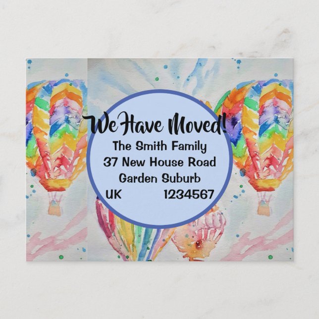 Colourful Hot Air Balloons New Address Postcard (Front)