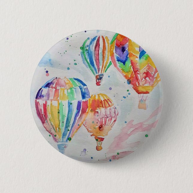 Colourful Hot Air Balloons Watercolour Painting 6 Cm Round Badge (Front)