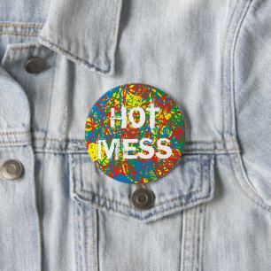 Colourful hot mess blast multi colour splash rainb 7.5 cm round badge