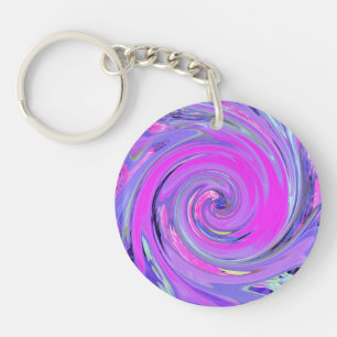 Colourful Hot Pink and Purple Boho Hippie Swirl Key Ring