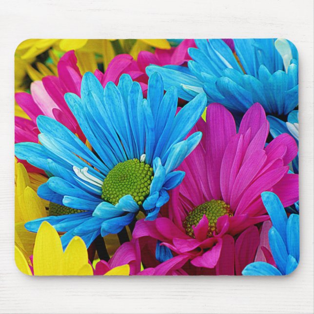 Colourful Hot Pink Teal Blue Gerber Daisies Flower Mouse Pad (Front)
