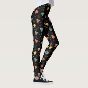 Colourful hot tea cups winter design leggings