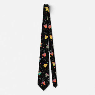 Colourful hot tea cups winter design tie