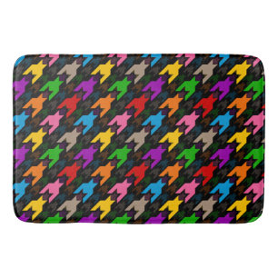 Colourful Houndstooth Pattern Black Bath Mat