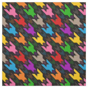 Colourful Houndstooth Pattern Black Fabric