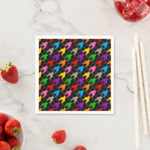 Colourful Houndstooth Pattern Black Napkin