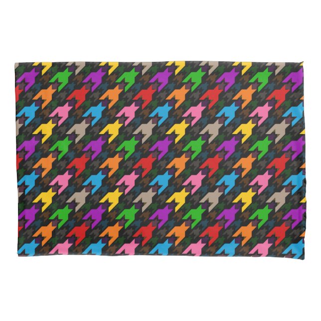 Colourful Houndstooth Pattern Black  Pillowcase (Front)