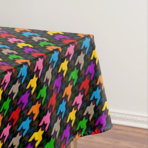 Colourful Houndstooth Pattern Black Tablecloth
