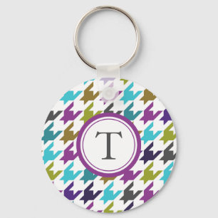 Colourful houndstooth pattern key ring