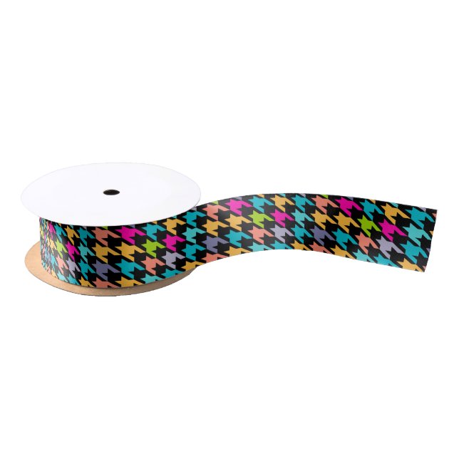 Colourful Houndstooth pattern Satin Ribbon (Spool)