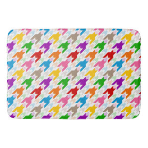 Colourful Houndstooth Pattern White Bath Mat