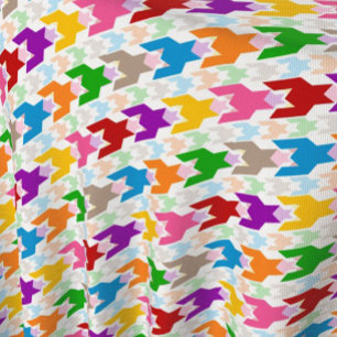 Colourful Houndstooth Pattern White Fabric