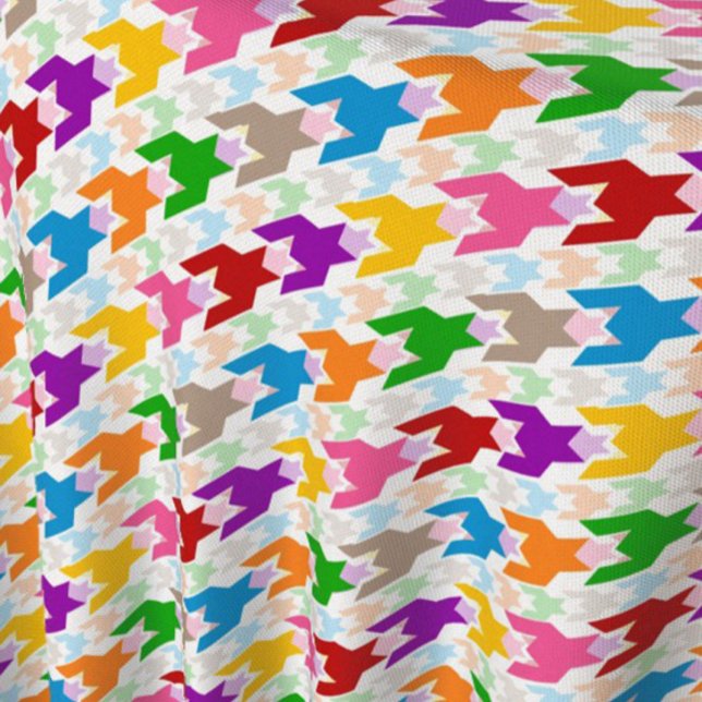 Colourful Houndstooth Pattern White  Fabric (Creator Uploaded)