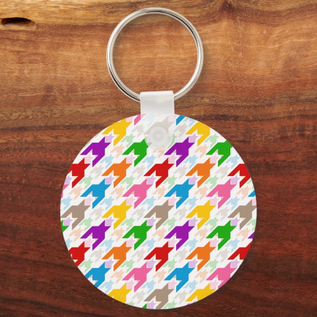 Colourful Houndstooth Pattern White  Key Ring (Back)
