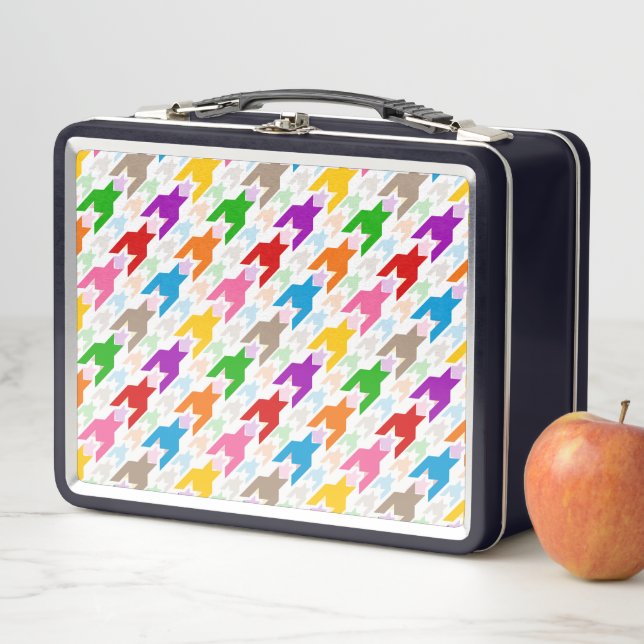 Colourful Houndstooth Pattern White  Metal Lunch Box (In Situ)