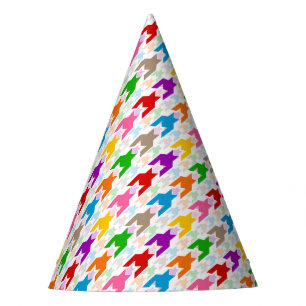 Colourful Houndstooth Pattern White Party Hat