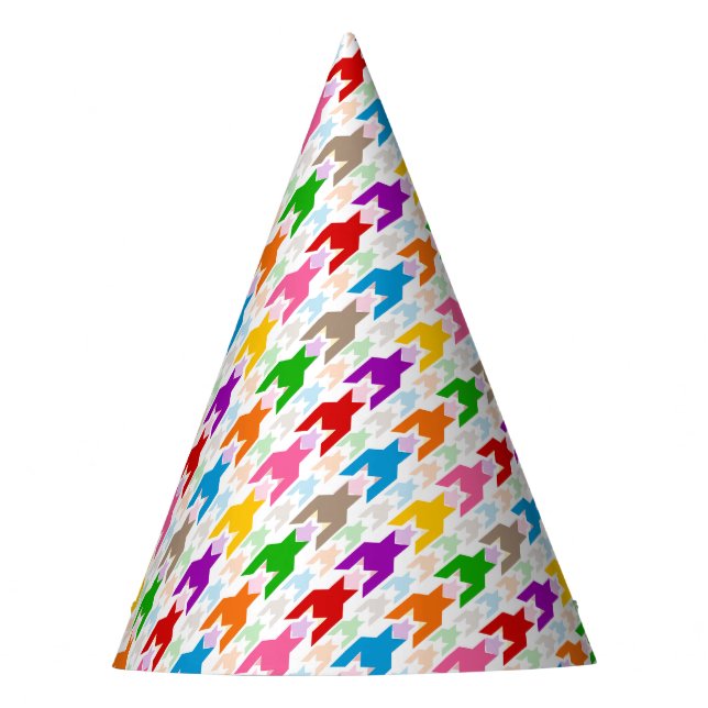 Colourful Houndstooth Pattern White  Party Hat (Front)