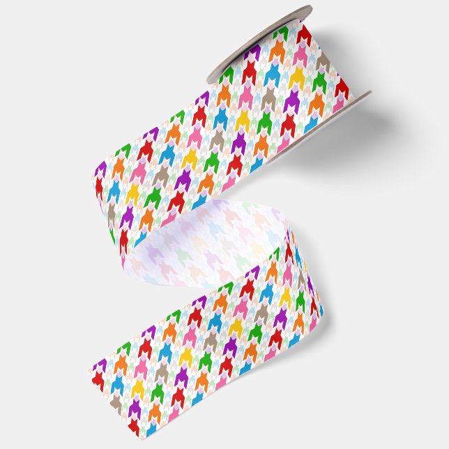 Colourful Houndstooth Pattern White  Satin Ribbon (Front+Back)