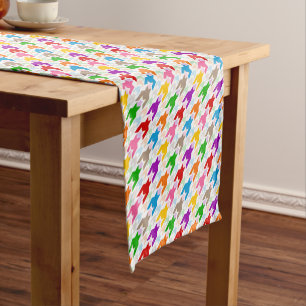 Colourful Houndstooth Pattern White  Short Table Runner
