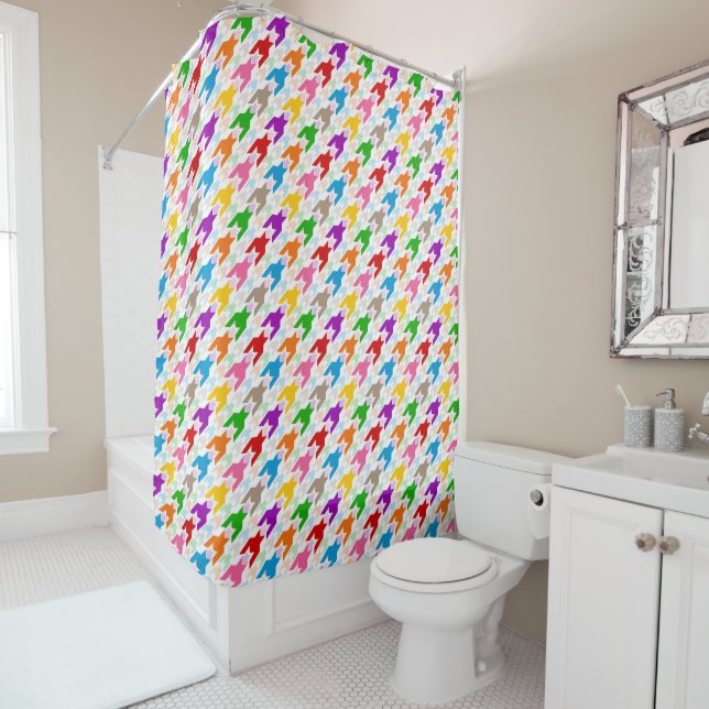 Colourful Houndstooth Pattern White  Shower Curtain (In Situ)
