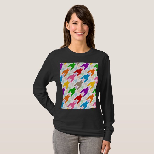 Colourful Houndstooth Pattern White  T-Shirt (Front Full)