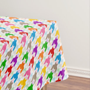 Colourful Houndstooth Pattern White Tablecloth
