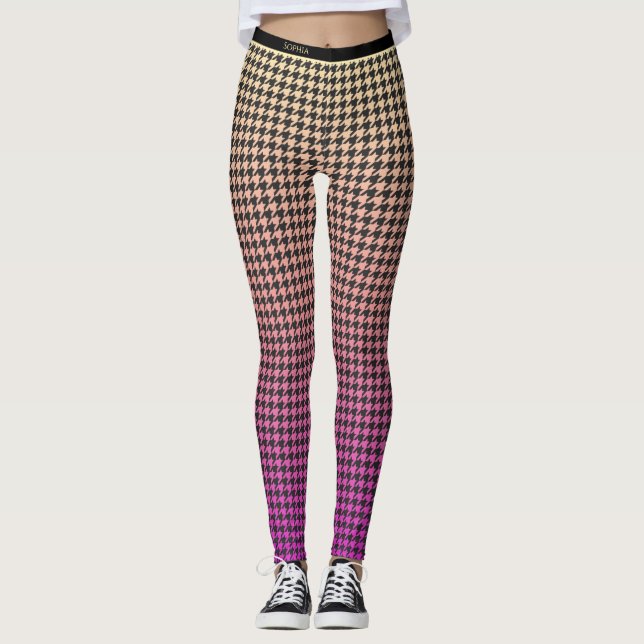 Colourful Houndstooth-Pink to Yellow Gradient- Leggings (Front)