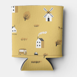 Colourful house, trees, horses landscape can cooler