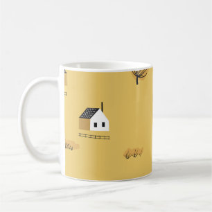 Colourful house, trees, horses landscape coffee mug